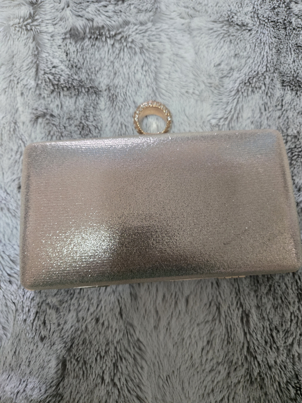 Metallic Rose Gold Evening Clutch with Crystal Ring